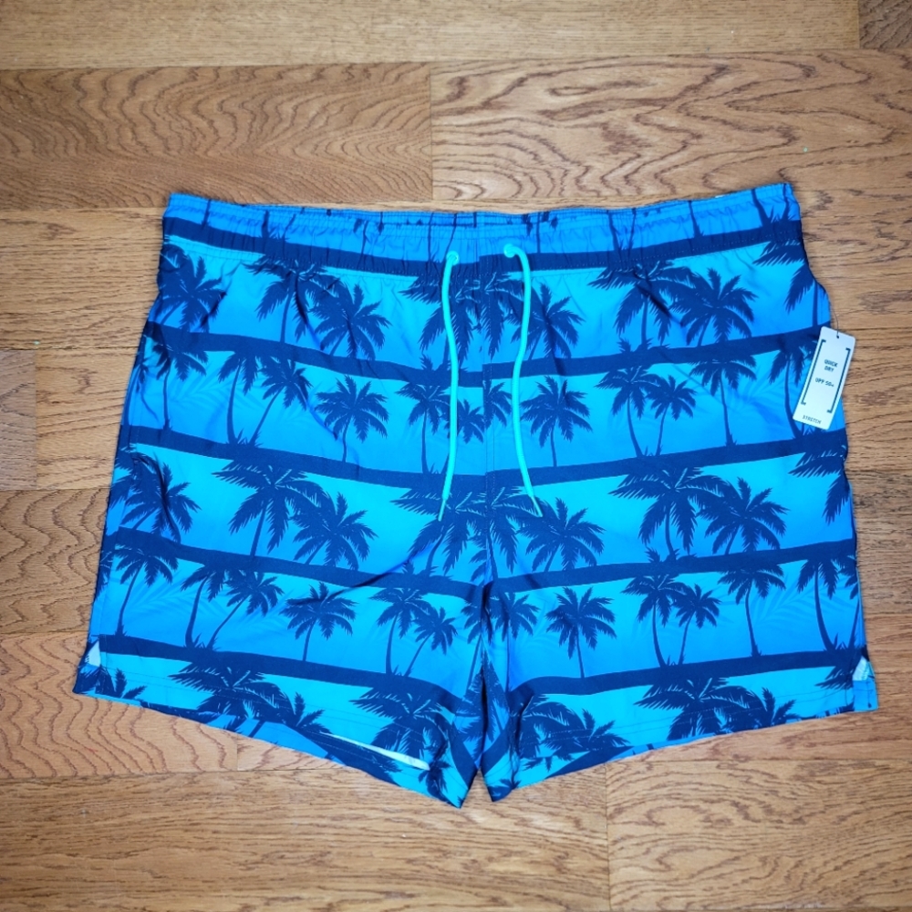 George Swim Trunks Blue Palm Tree 2XL NWT
